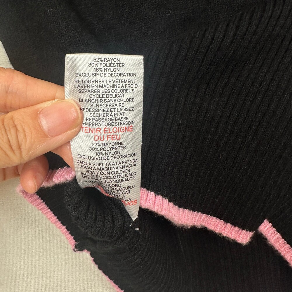 Y2K Paris Hilton Graphic Crop Sweater Bow Detail Black Pink S - Picture 11 of 12